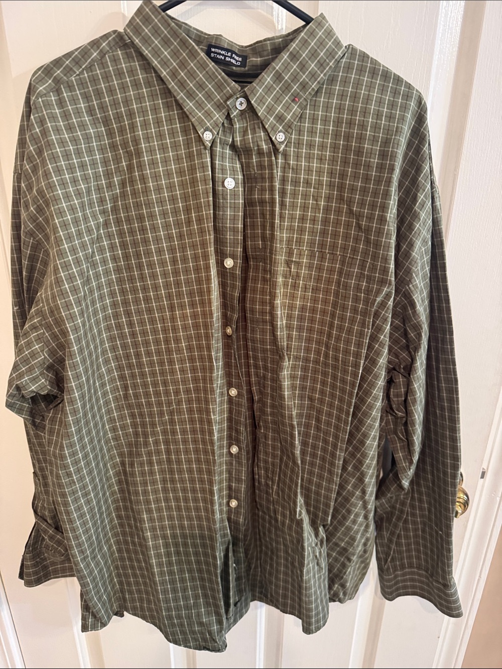 Van Heusen Olive Green Plaid Button-Down Shirt